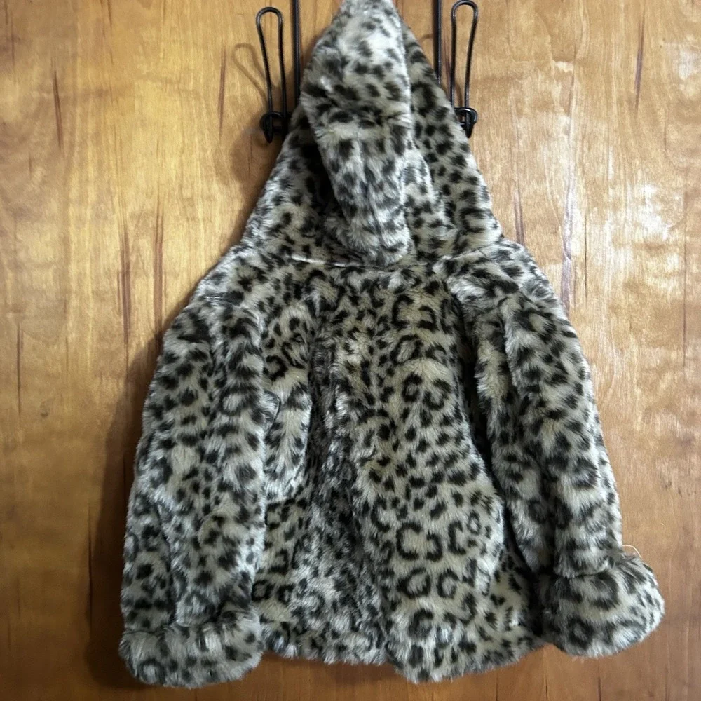 Girls Starting Out Size 24M Leopard Coat, Hooded‎ Pockets Faux Fur